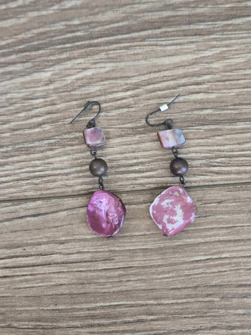 Pink Dangle Shell and Bead Earrings